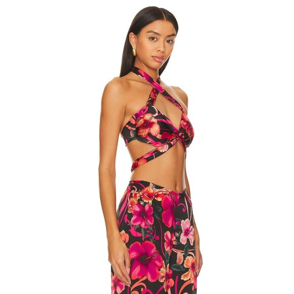 CIN CIN Hurricane Wrap Top in Hibiscus Pink Floral - Picture 2 of 4
